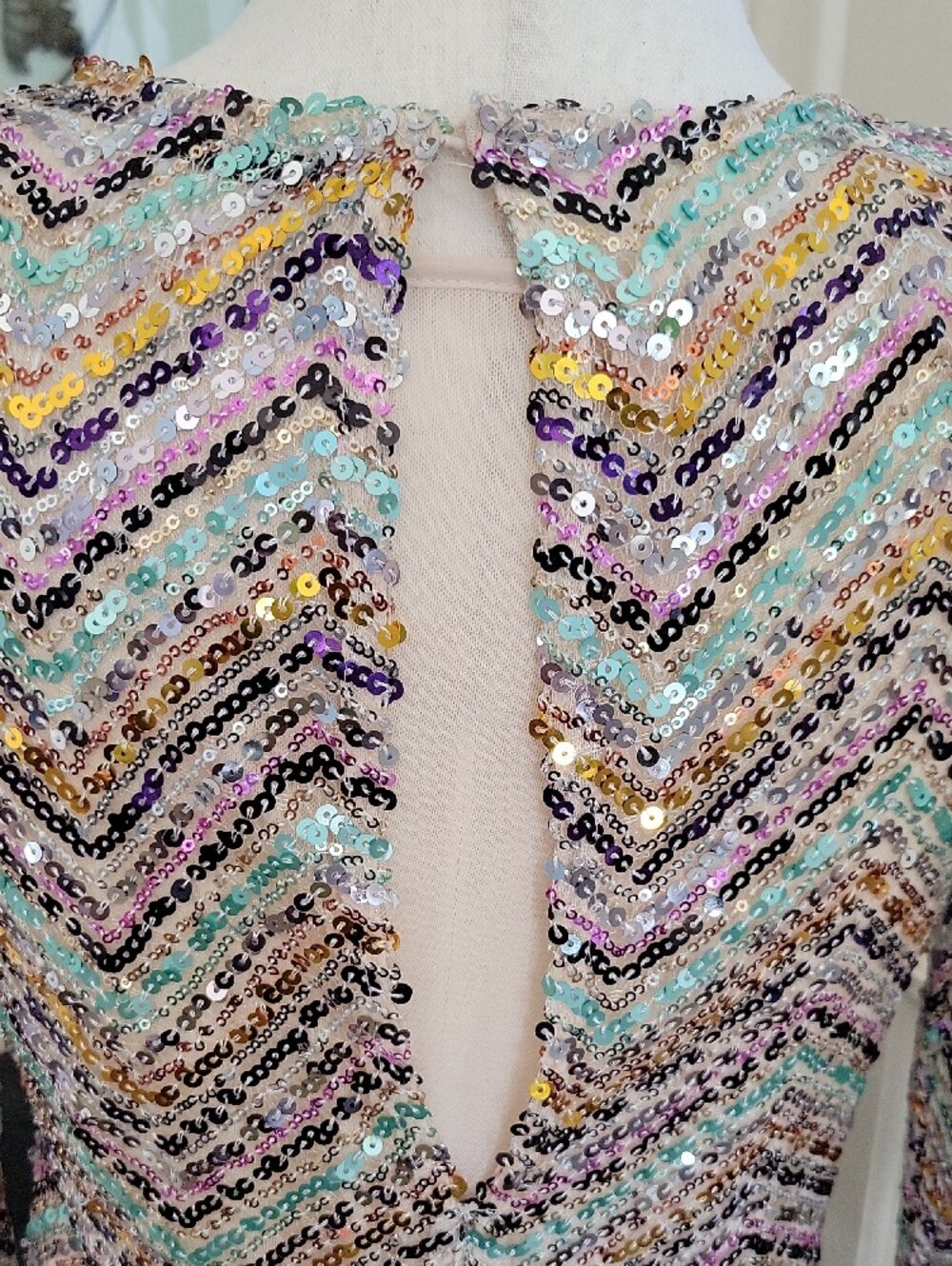 ZARA Limited Edition Sequin Long Sleeve Chevron Midi Dress | Size: L - Picture 8 of 16